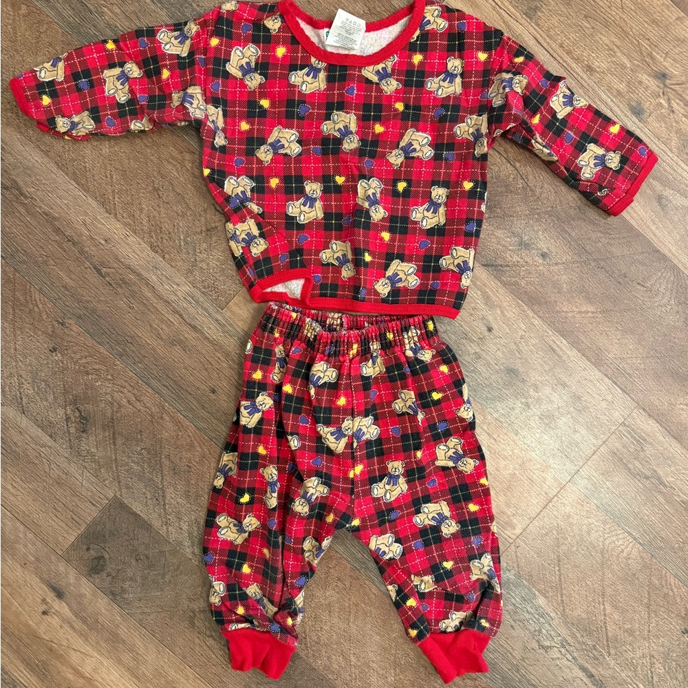 Vintage Teddy Bear Plaid Red and Black Kids Comfy Set